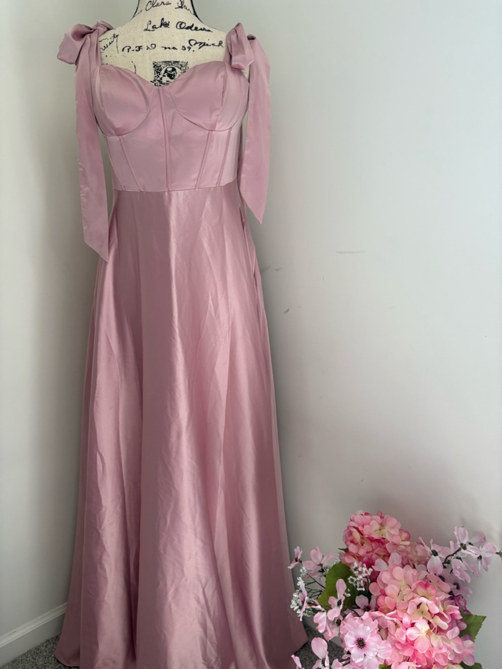Darling Dusty Pink Satin Tie-Shoulder Maxi Dress
